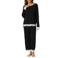 thumbnail image 1 of Conjunto de pijama para mujer INSPIRE CHIC, blusa de manga larga con encaje suave y pantalones, ropa de dormir de 2 piezas, M, negro, 1 of 5
