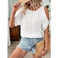 thumbnail image 6 of Women'S Cold Shoulder Eyelet Tops Crew Neck Batwing Sleeve T-Shirts Textured Knit White XXL, 6 of 9