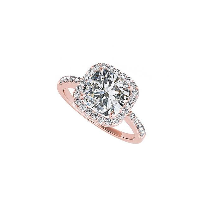 2 50 Ct 14k Rose Gold Cushion Cut Cubic Zirconia Square Halo