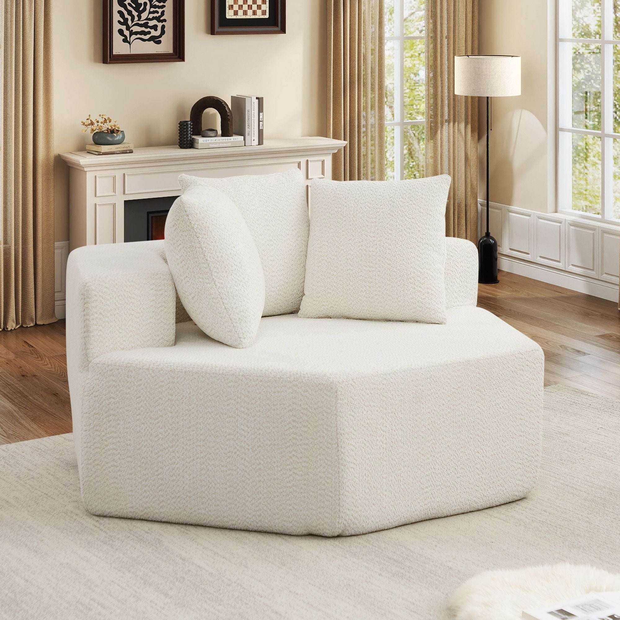 Lunale Oversized Boneless Chaise Lounge Chair Indoor, Round Cloud Couch, Accent Reading Chair for Living Room, Bedroom, Beige Chenille
