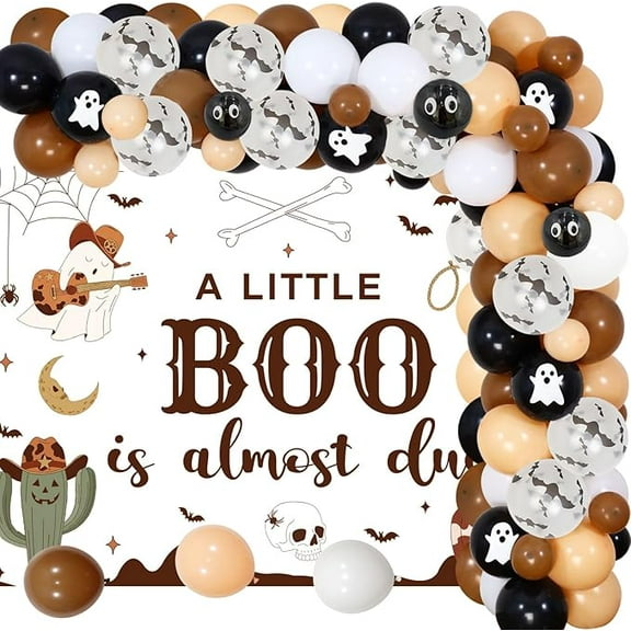 A Little Boo Is Almost Due Baby Shower Decorations Boy Halloween Western Cowboy Baby Shower Decor Backdrop Brown Balloon Garland Arch Kit for Boys Halloween Wild West Baby Shower Party Supplies