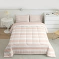 thumbnail image 2 of Manfei Light Pink White Full Size Comforter Sets, Geometric Stripe Bedding Comforter Set, Modern Minimalsit Bedding Sets, Microfiber Bedroom Decor Reversible 3-Piece, 2 of 8