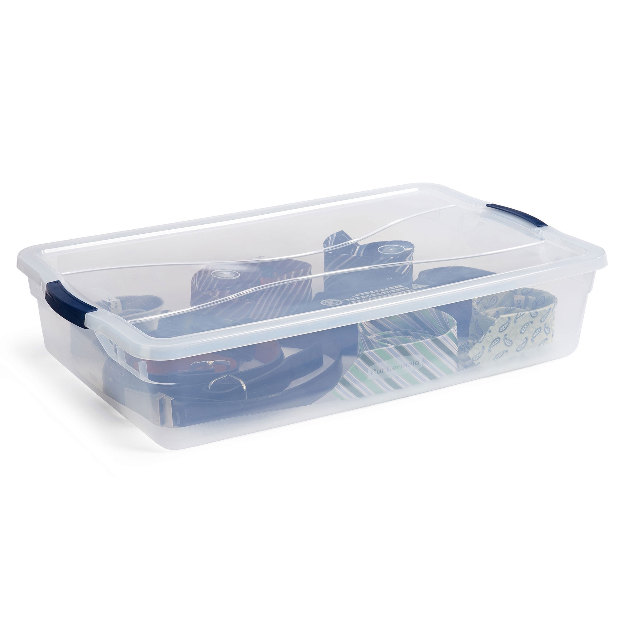 Rubbermaid Home RMCC410001 Clever Store Storage Container, Plastic, Clear  Blue, 29 Inch 18 Inch By 6 in H: Storage Totes 17 to 64 Quarts - To 120  Cubic Feet (051596410018-1)