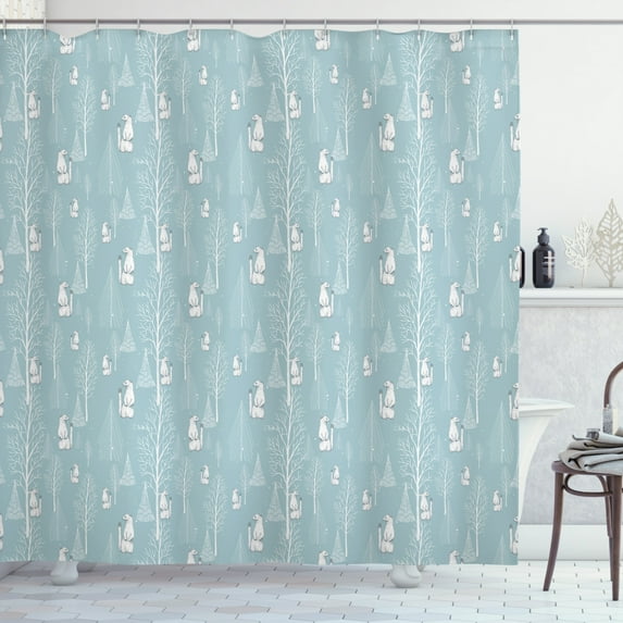 Ambesonne Cartoon Shower Curtain, Ermine Bare Winter Trees, 69"Wx70"L, Pale Slate Blue White