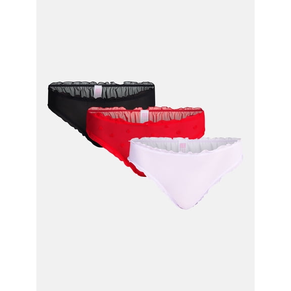No Boundaries Low Rise Mesh Bikini Panties, 3 Pack, Women’s XS-XXXL