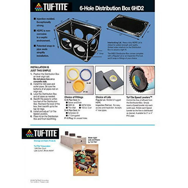 Tuf-Tite Boîte de Distribution de Drain à 6 Trous avec Couvercle et Joints