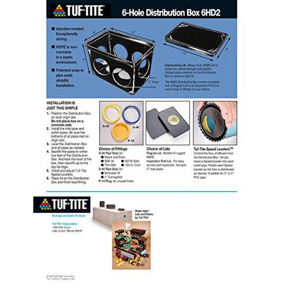 Tuf-Tite 6 Hole Drain Distribution Box with Lid and Seals