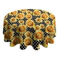 thumbnail image 4 of Black Polka Dot Sunflower Pattern Round Tablecloth 60"x60",Wrinkle Wipeable Table Cloth for Kitchen Dining Room Picnic Patio Party, 4 of 6