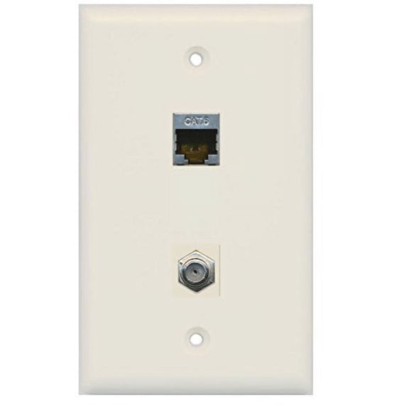 RiteAV 1 Gang Wall Plate (Light Almond) 2 Port - Cat6 (Shielded) Coax (Light Almond)