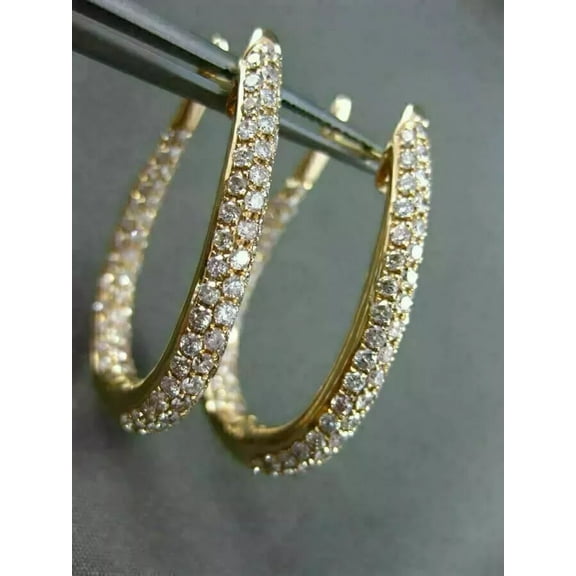 "14K Yellow Gold Plated 3Ct Round Lab Created Diamond Inside-Out Hoop Earrings"