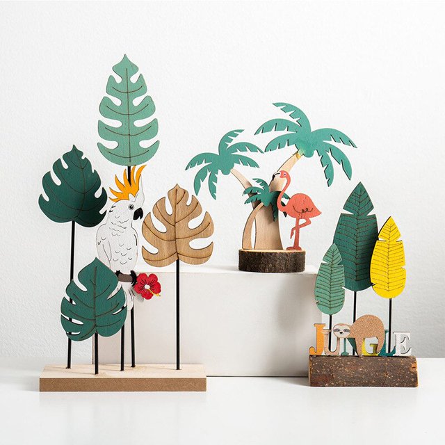 Tropical Plants Tree Ornament Creative Craft Decoration For Home Wooden Pendant Children Room TV Cabinet Decorative Props heqiyong toy