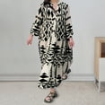 thumbnail image 4 of Fall Spring Women Dress Stand Collar Color Matching Printed Bohemian Single-breasted Pleated Patchwork A-line Loose Maxi Dress, 4 of 8