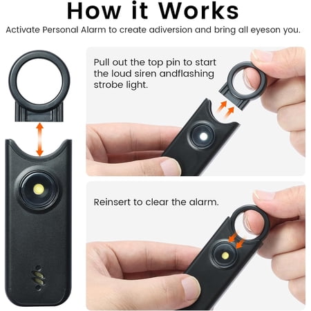 TIPSEAN Personal Safety Alarm - 135dB Ultra Loud Siren with LED Strobe Light, USB-C Rechargeable, Compact Keychain Alarm for Women/Men, Emergency Flashlight & Vibration Alert(Black)