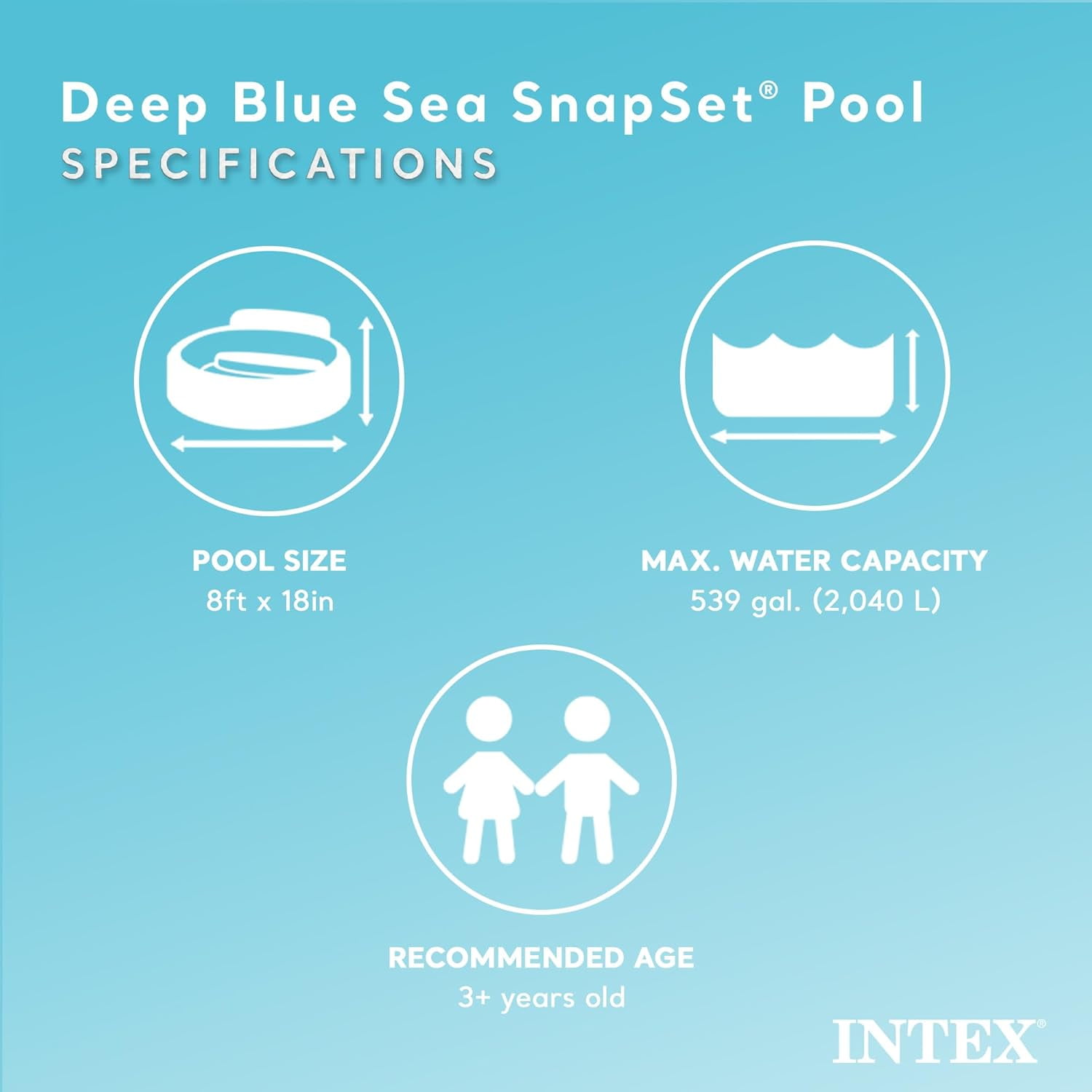 Deep-sea blue 8-foot x 18-inch instant circular plastic ground children's swimming pool