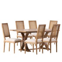 Noble House Beckstrom Wood and Cane 7-Piece Expandable Dining Set, Beige and Natural