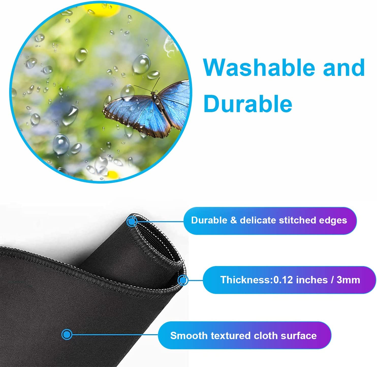 Large Extended Gaming Mouse Pad with Stitched Edges, Non-Slip Waterproof Rubber Base Mouse Pad for Office, Computer, Keyboard, Laptop and Home Desk Pad 35.4 x 15.7 x 0.12 Inch (Butterfly Wildflowers)