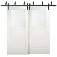 thumbnail image 1 of Sliding Closet Opaque Glass Barn Bypass Doors 56 x 84 inches / Mela 7012 Matte White / Modern 6.6ft Rails Hardware Set / Wood Solid Bedroom Wardrobe Doors, 1 of 4