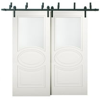 Sliding Closet Opaque Glass Barn Bypass Doors 72 x 96 inches / Mela 7012 Matte White / Modern 6.6ft Rails Hardware Set / Wood Solid Bedroom Wardrobe Doors