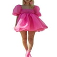 thumbnail image 1 of Women Puff Sleeve Tulle Dress Off Shoulder Fairy Dress Ruffle Tutu Tulle Mini Princess Dresses for Wedding Party, 1 of 8