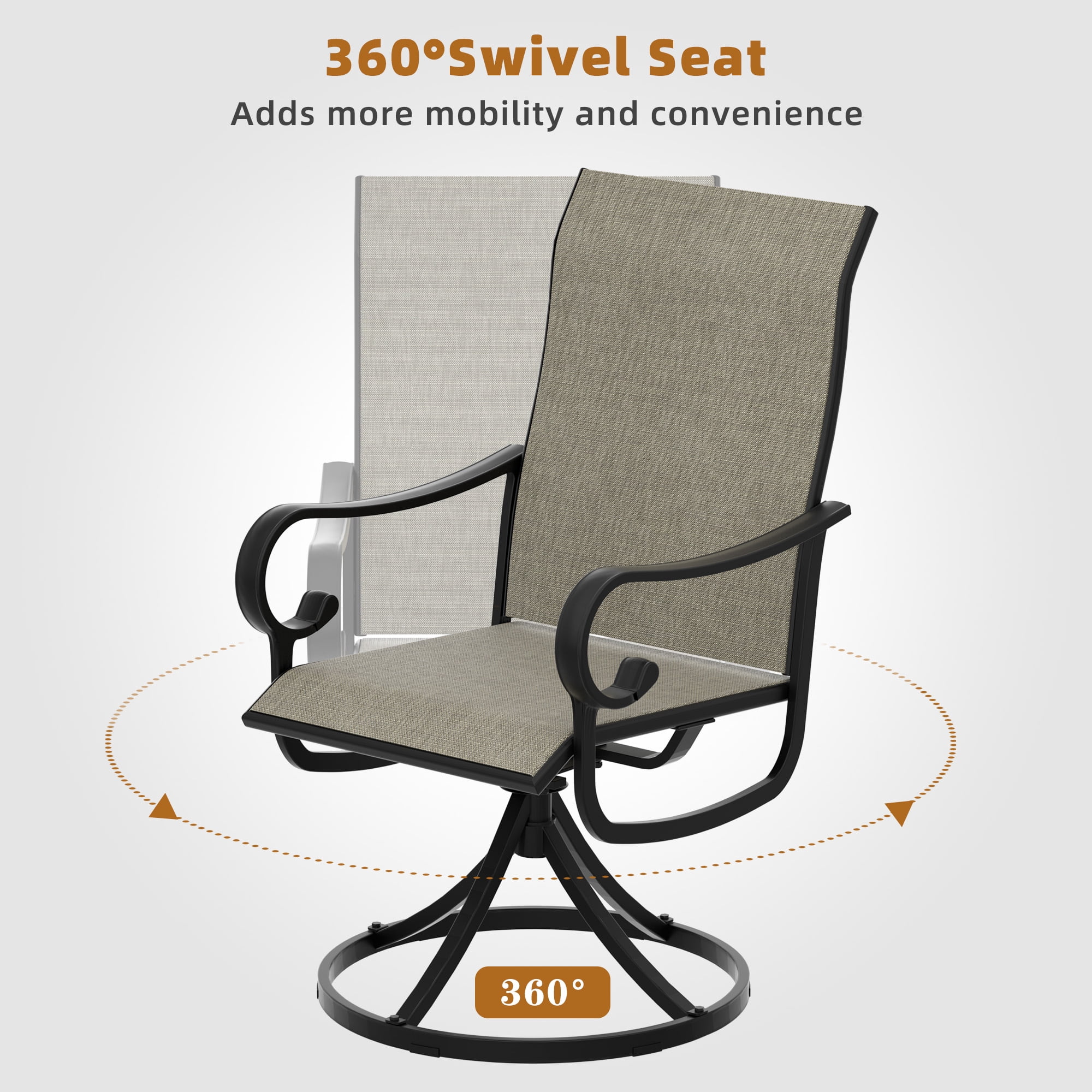 Zidtia Patio Swivel Rocker Chairs Set of 2, High Back Outdoor Dining Chairs with Sturdy Metal Frame, All-Weather Swivel Chairs,Brown