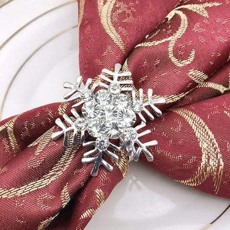 PTOOTP Silver Snowflake Napkin Buckles Winter Theme Party Table Setting 4Pcs PTOOTP Silver Snowflake Napkin Buckles Winter Theme Party Table Setting 4Pcs