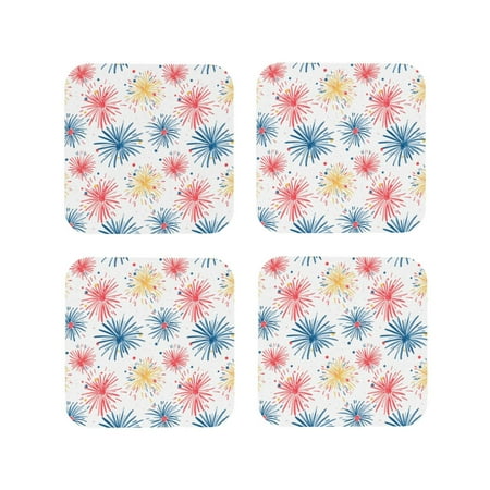 

Tideii Bright Colorful Fireworks for Leather Coasters 4 Pieces Anti-fouling and Anti-scalding Decorative Coasters Suitable for Restaurants Kitchens Coffee Shops-Square