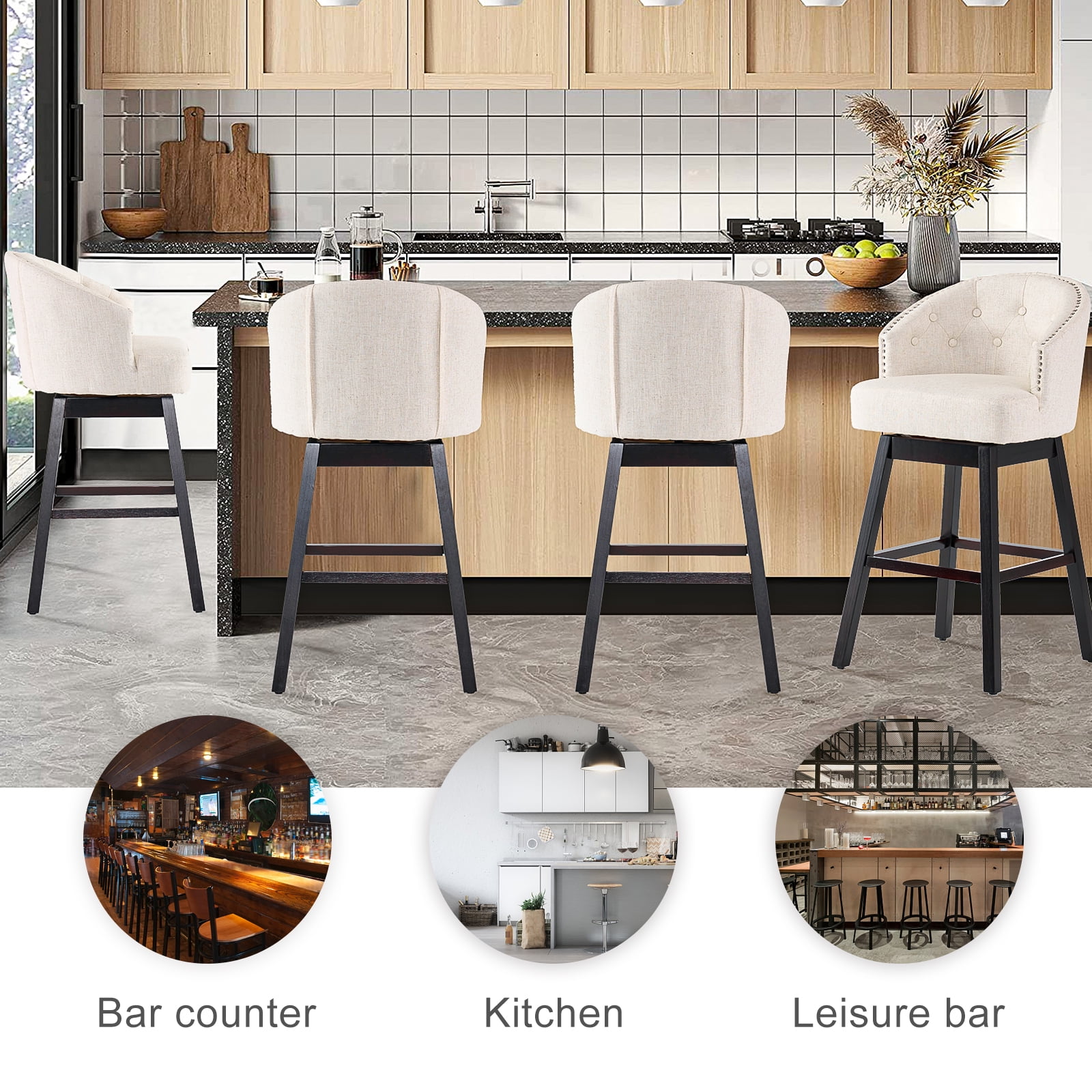 Kadyn Studio Bar Stool Set of 2, Modern Fabric Bar Stool with Wood Legs, Upholstered Fabric Barstool for Bar, Kitchen, Beige Kadyn Studio Bar Stool Set of 2, Modern Fabric Bar Stool with Wood Legs, Upholstered Fabric Barstool for Bar, Kitchen, Beige