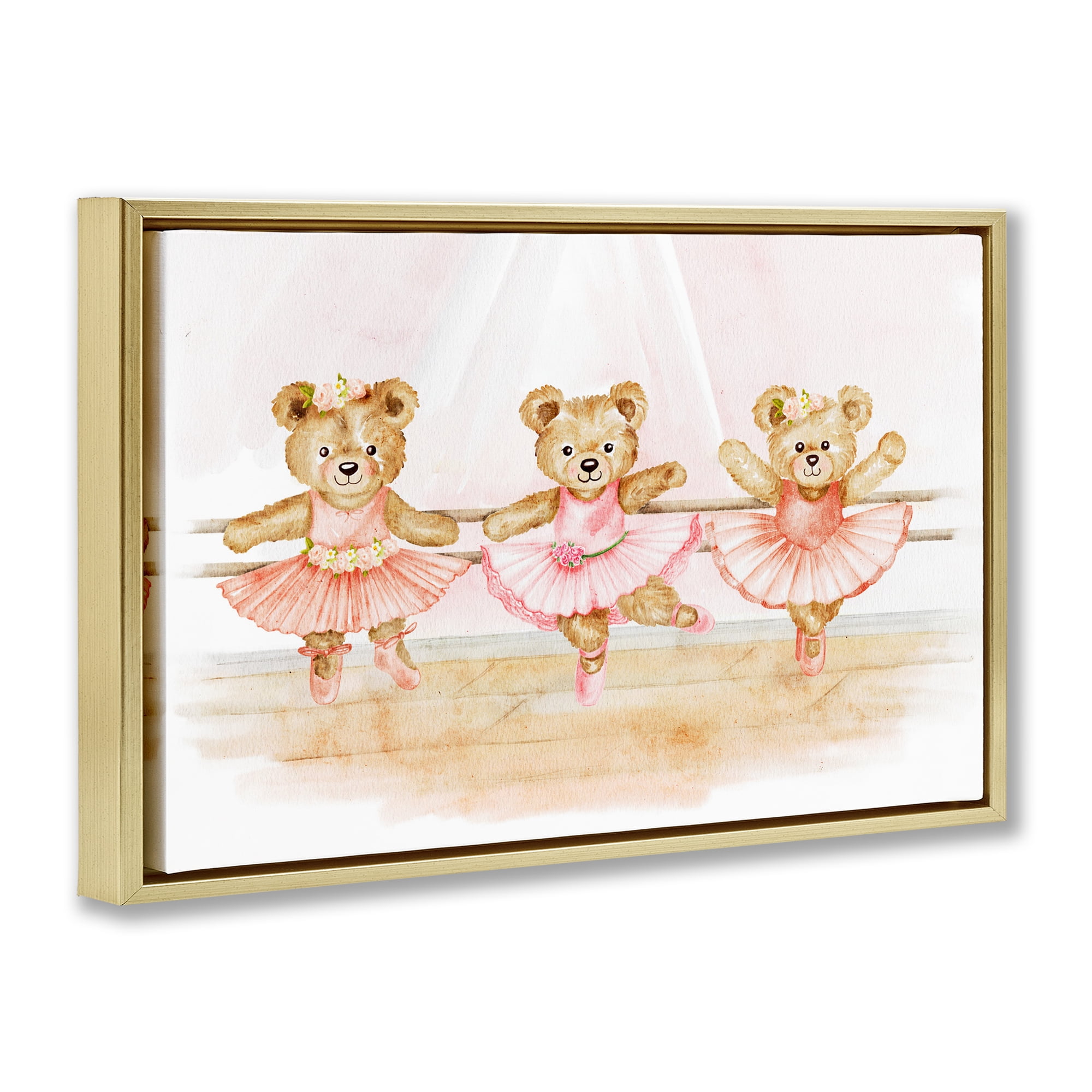 Ballet Teddies Triplet Gold Framed Floater Canvas Wall Art, design by Amy Hall