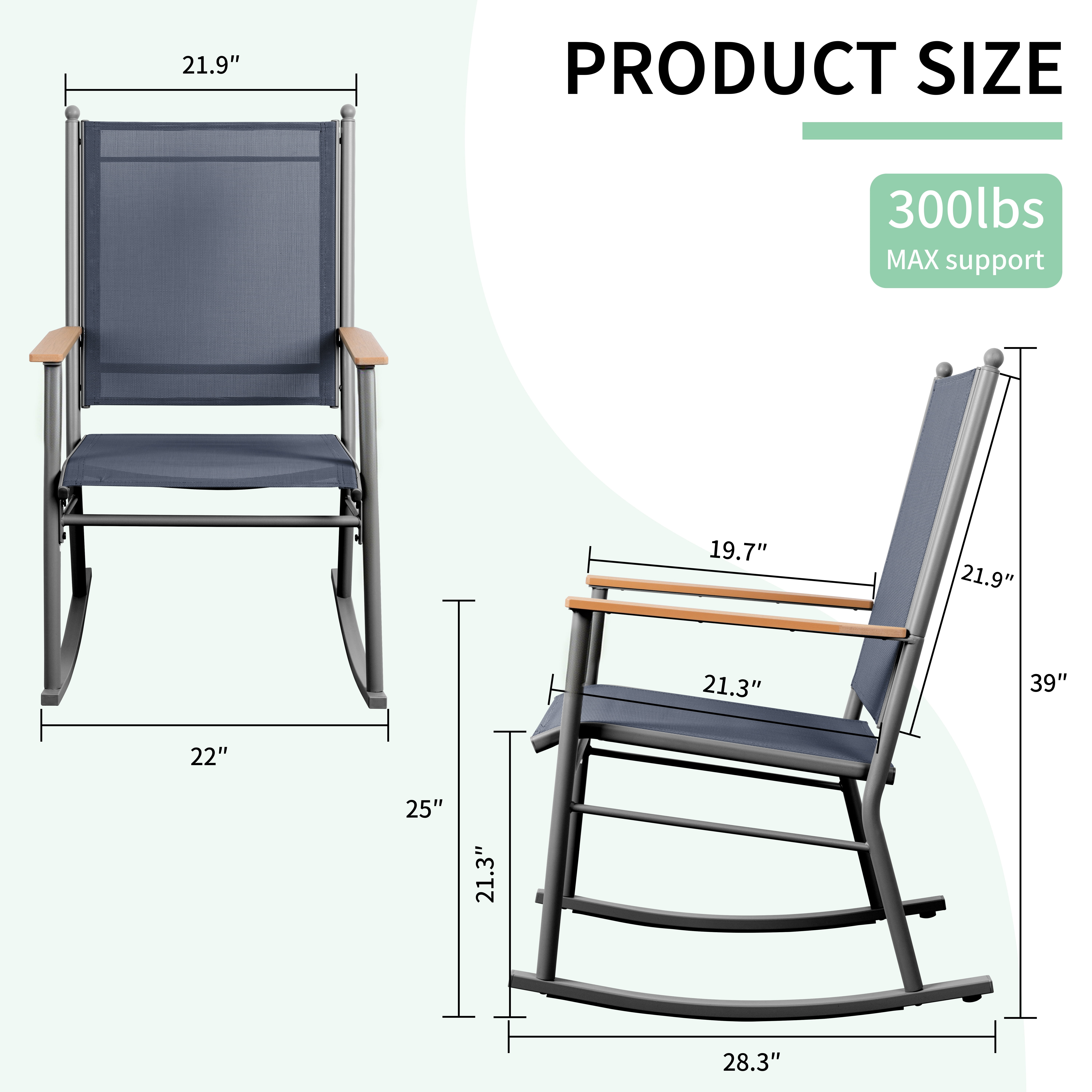 Walsunny Outdoor Patio Chairs Set of 2 Rockers Metal Rocking Chairs Furniture for Porch Backyard Lawn Garden,Gray