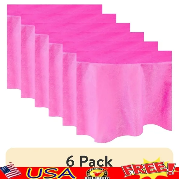 Neon Pink Round Plastic Table Cover 84In 6 Pack Disposable Party Decor New