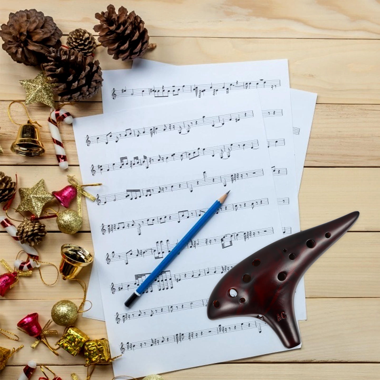 HINTRMENT 1Set Portable Brown Ceramic Ocarina Music Instrument Gift for Beginners