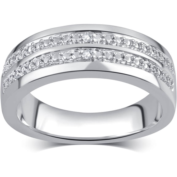 Diamond Accent Silvertone Brass Double Row Men's Ring