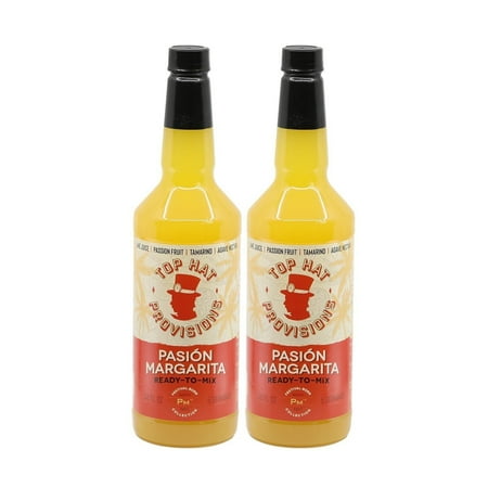 Top Hat Passion Fruit Margarita Drink Mix - Made with Passion Fruit, Organic Agave Nectar & Lime Juice - 2 Pack 32oz Liquid Plastic Bottles