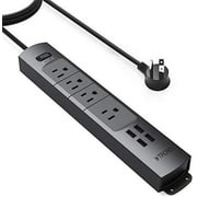 TROND Power Bar Surge Protector with 4 USB Ports, 4 AC Outlets, Flat Plug Power Strip, 6ft Long Extension Cord, 1440 Joules Surge Protection, Wall Mount, for Workbench, Nightstand, Dresser