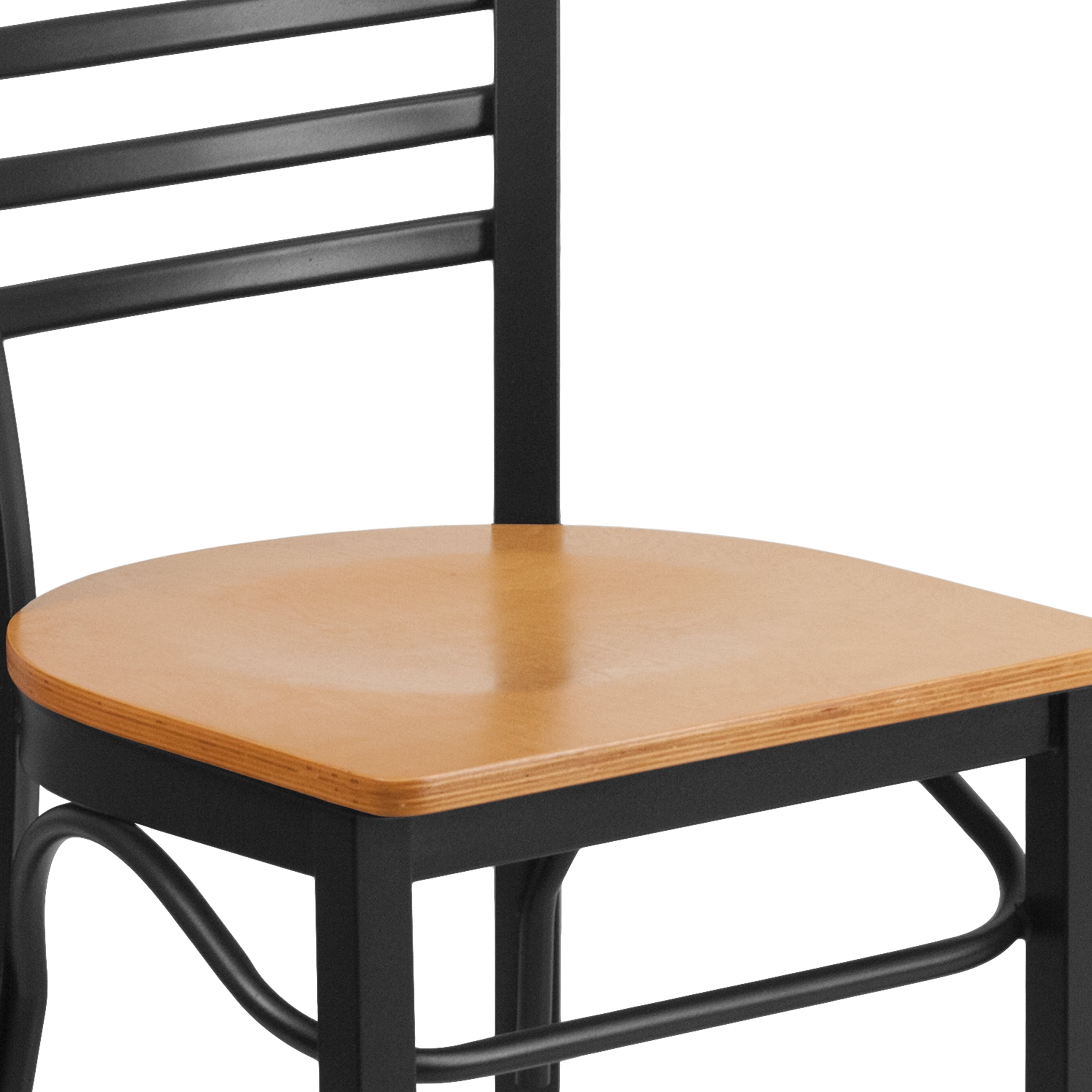 Flash Furniture HERCULES Series Black Three-Slat Ladder Back Metal Restaurant Chair - Natural Wood Seat