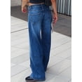 thumbnail image 2 of Women's Low Rise Jeans Wide Leg Trousers with Multi Pockets Oversized Fit Floor Length Buttons and with zip Washed Denim Pants, 2 of 5