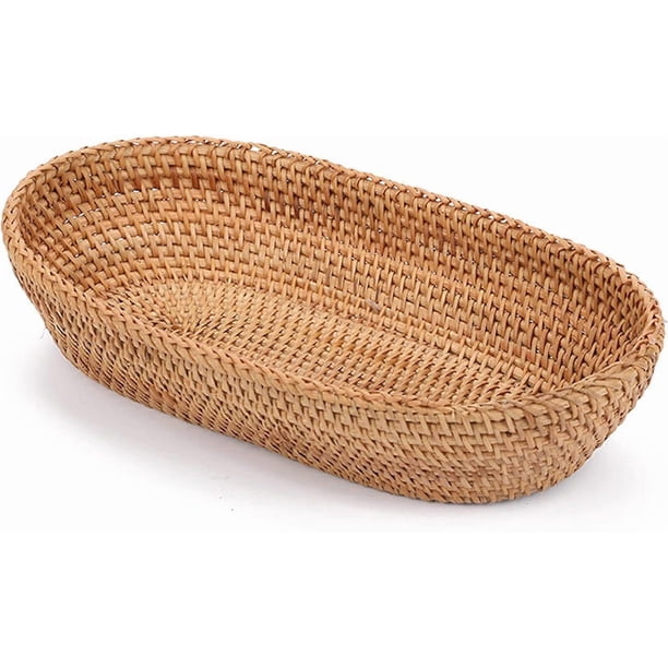 Hand-woven Basket Bowls, Wicker Oval Fruit Bowl, Serving Bread basket Set, Rattan Tray for Bread, Snack, Vegetable, Brown (10")