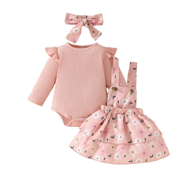 Odeerbi 0-18 Meses Niña Verano Conjunto Canastilla Punto Elástico Algodón Sudadera Daisy Tirantes Falda Cinta Tres Piezas Flor Volantes Falda