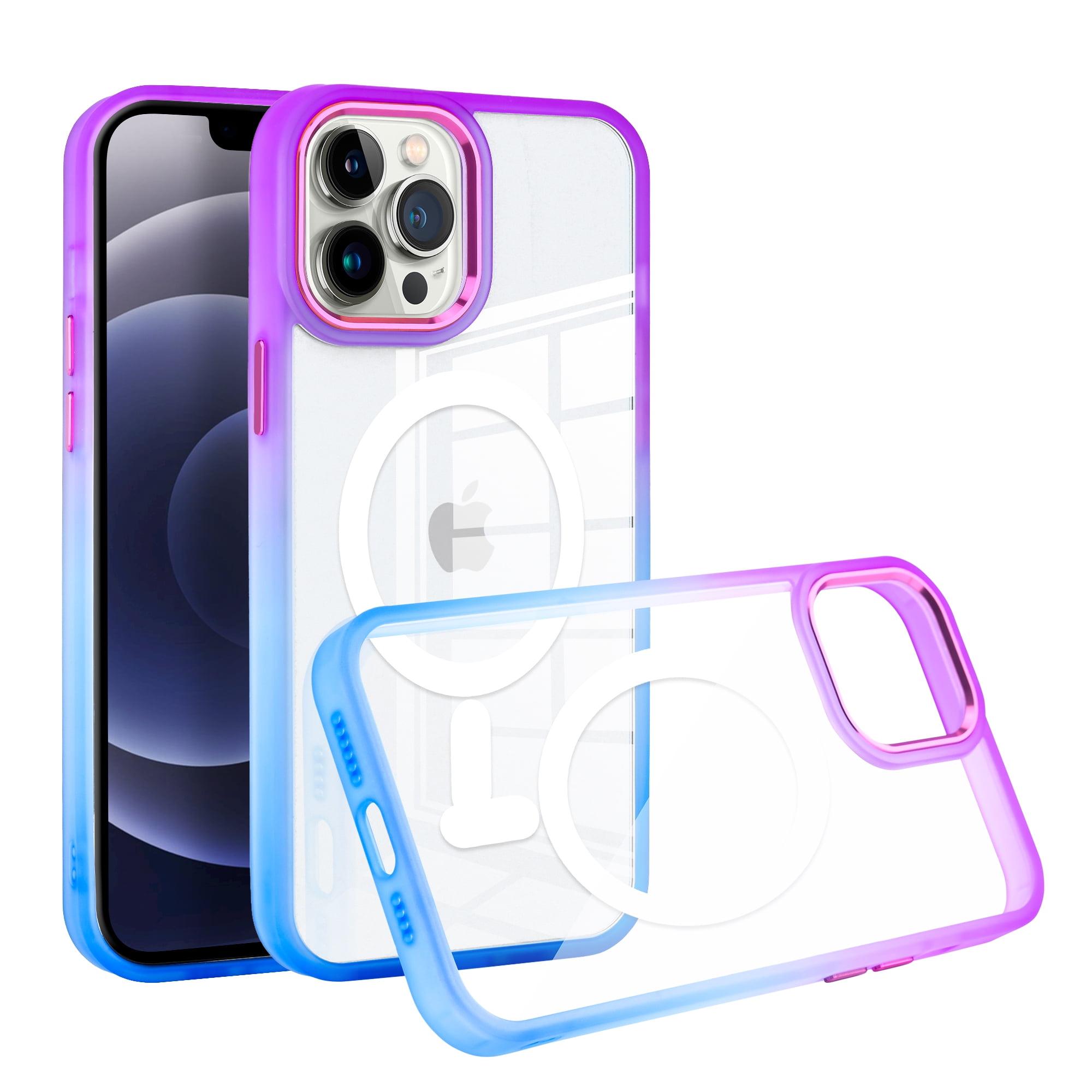 iPhone12/12Proケース (LightGray x Pink) For Apple iPhone 12 / 12 Pro Transparent Two Tone Gradient