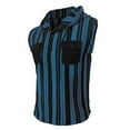 thumbnail image 3 of Mens Manga Corta Botón Abajo Camisas con Bolsillo, Moda a Rayas sin Mangas, Chaqueta con Capucha Blusa, 3 of 6