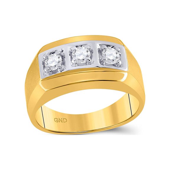 FB Jewels 14kt Yellow Gold Mens Round Diamond 3-stone Fashion Band Ring 1/2 Cttw