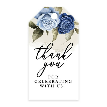 Koyal Wholesale Thank You For Celebrating With Us Favor Tags Icy Blue Roses Cardstock Gift Tags with Bakers 100-Pk