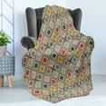 thumbnail image 4 of Vintage Soft Flannel Fleece Blanket, Abstract Colorful Squares with Little Dots Inside Diagonal Checkered Retro Pattern, Cozy Plush for Indoor and Outdoor Use, 70" x 90", Multicolor, by Ambesonne, 4 of 5