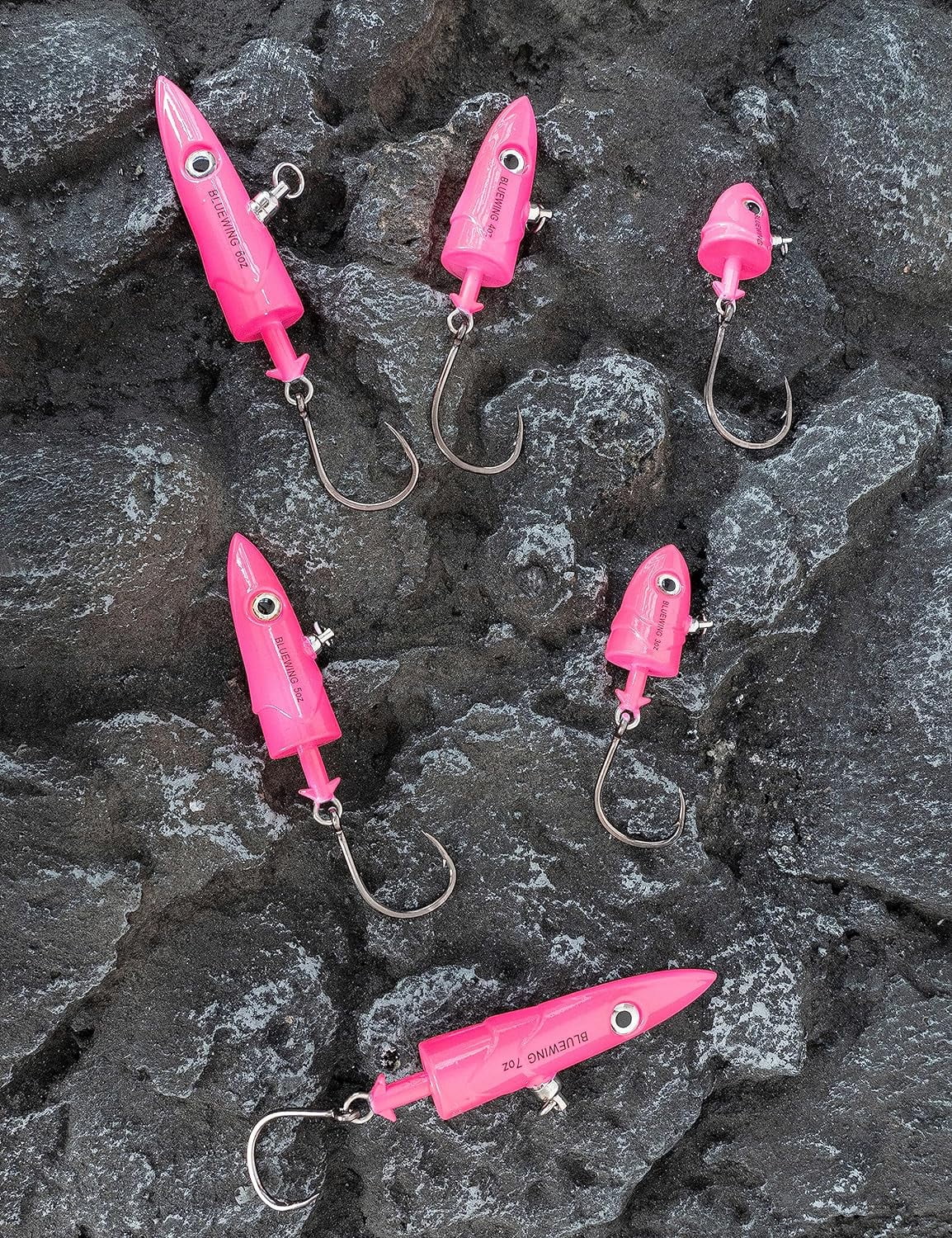 BLUEWING Big Game Jig Head with High Strength Stainless Steel Ball Bearing Swivel and High Carbon Steel Hook 1pc Saltwater Fishing Lures Lead Head Fishing Jig, Pink 7oz