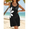thumbnail image 3 of Women Swimsuit Cover up Flower Printed Bikini Sleeveless Beach Dress Crochet Hollow Out Coverup Alsol Lamesa, 3 of 5
