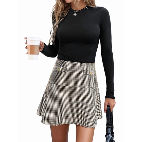 Women's Plaid Mini Skirt High Waist Pencil Bodycon Short Skirts Color S
