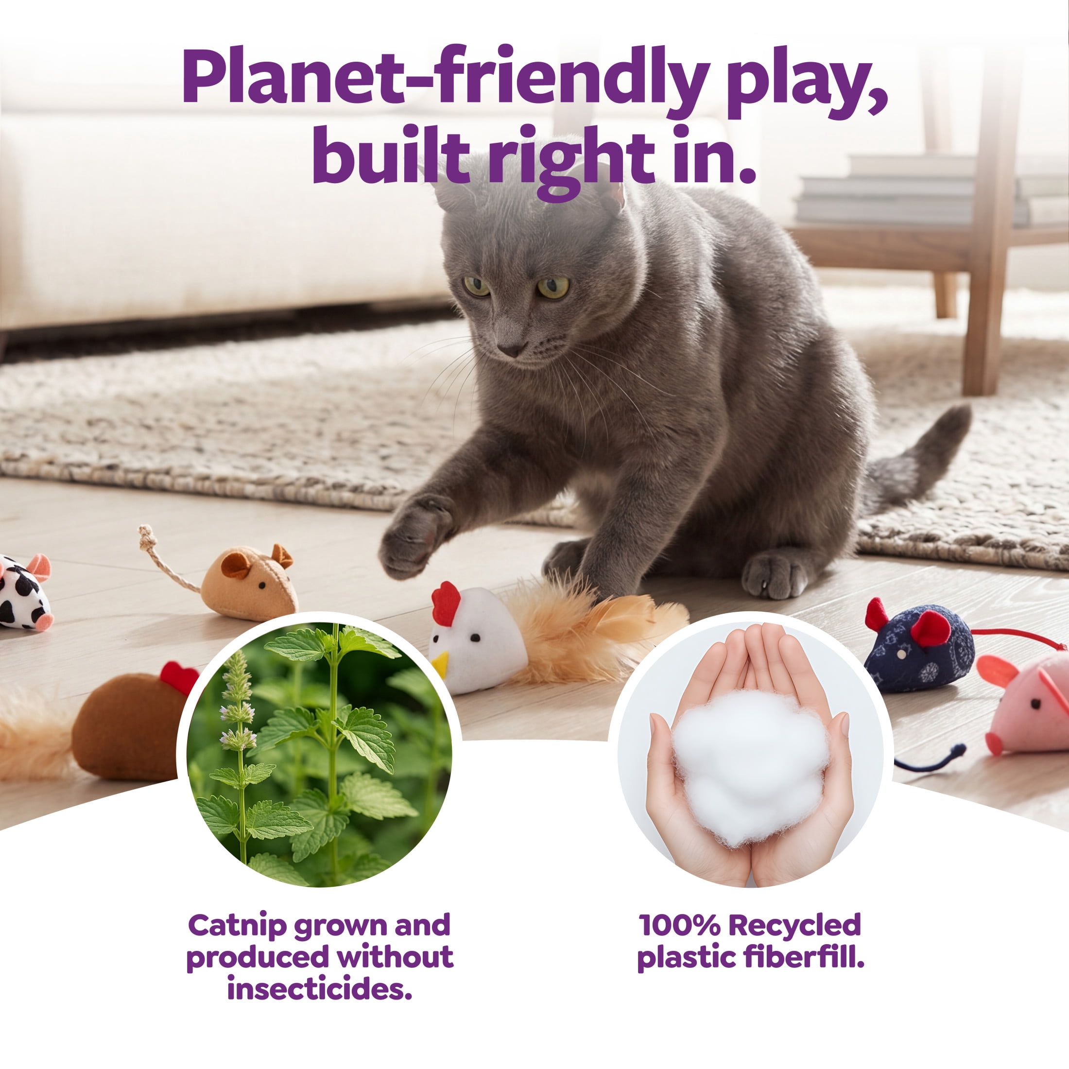 SmartyKat Farm Skitters Catnip Cat Toys, Set of 8, Small Plush Mice with String Tails and Pure Catnip