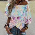 thumbnail image 2 of Colorful Floral Bohemia Womens Casual Crew Neck Short Sleeve Pleated Tops Blouses Fashion Clothes 2025, 2 of 7