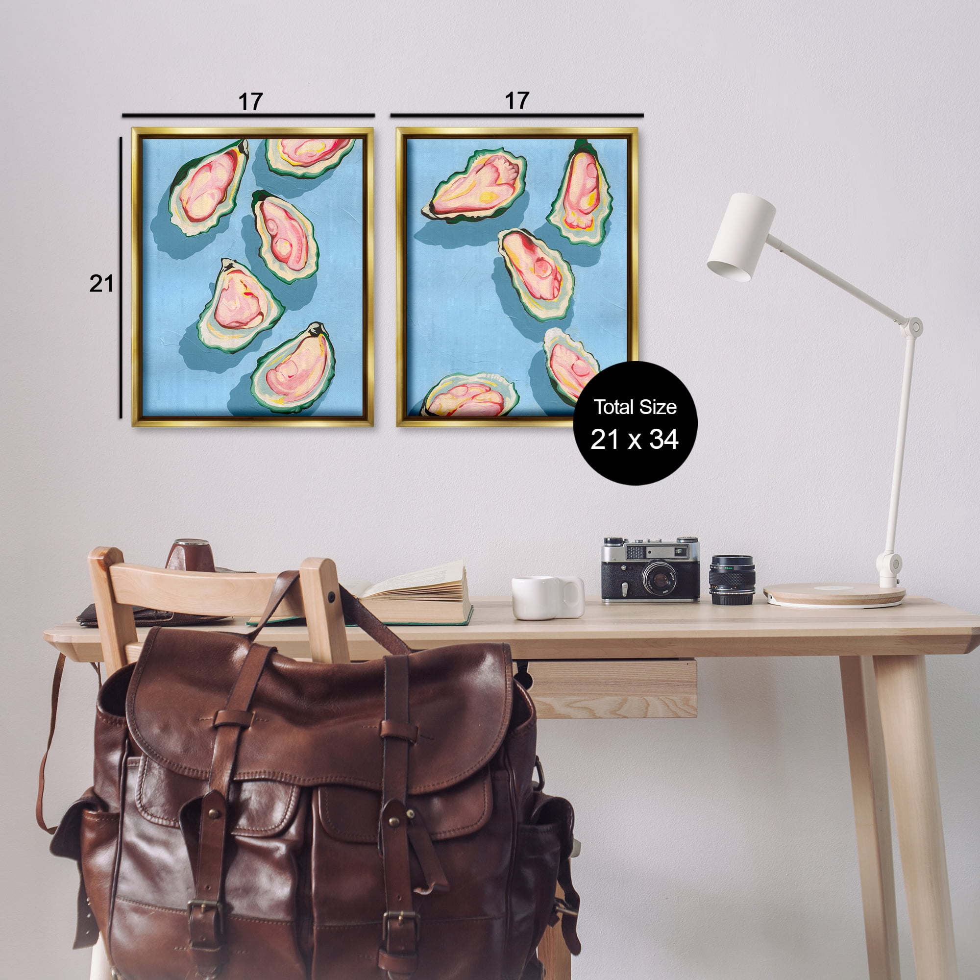 Stupell Industries Fresh Oyster Appetizer Nautical & Beach Painting Gold Floater Framed Canvas Art Print Wall Art, 17 x 21, Set of 2
