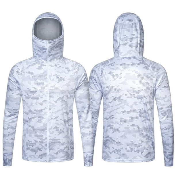 MHFRRA Sudadera Ligera con Capucha de Camuflaje para Hombre, Chaqueta Informal para Senderismo Al Aire Libre con Cordón Ajustable, Ropa Cómoda para Primavera y Verano Blanco